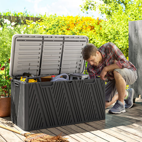 easycomfort easycomfort panca contenitore 380l in hdpe con 2 maniglie laterali e leva a gas 115x60x60 cm nero e grigio