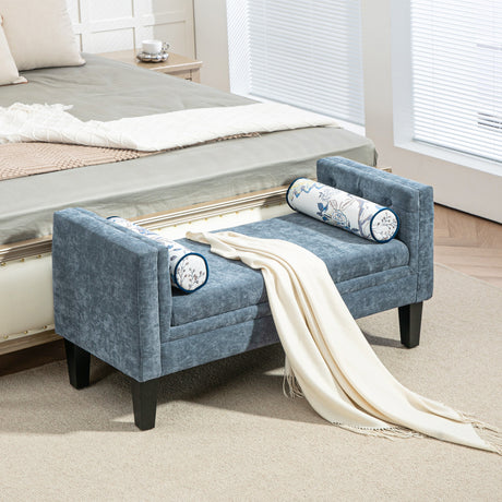 easycomfort easycomfort panca fondoletto con braccioli trapuntati e 2 cuscini in ciniglia e legno 115 5x45x56 cm grigio e nero