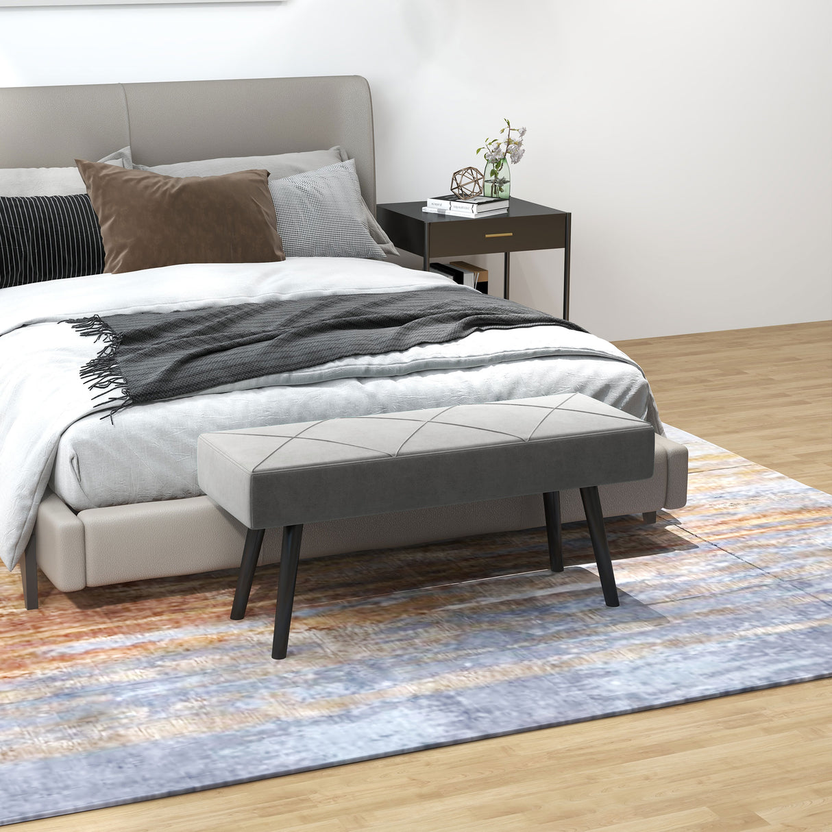 easycomfort easycomfort panca imbottita fondoletto in velluto con gambe in acciaio 100x36x45cm grigio
