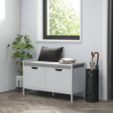 easycomfort easycomfort panca scarpiera a 2 armadietti con cuscino in tessuto effetto lino legno e acciaio 84x35x50 cm bianco