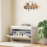 easycomfort easycomfort panca scarpiera con ripiano interno in legno e tessuto effetto lino 80x26x47 5 cm bianca e beige