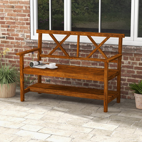 easycomfort easycomfort panchina da giardino 2 posti in legno con ripiano e braccioli 125x58x88cm legno