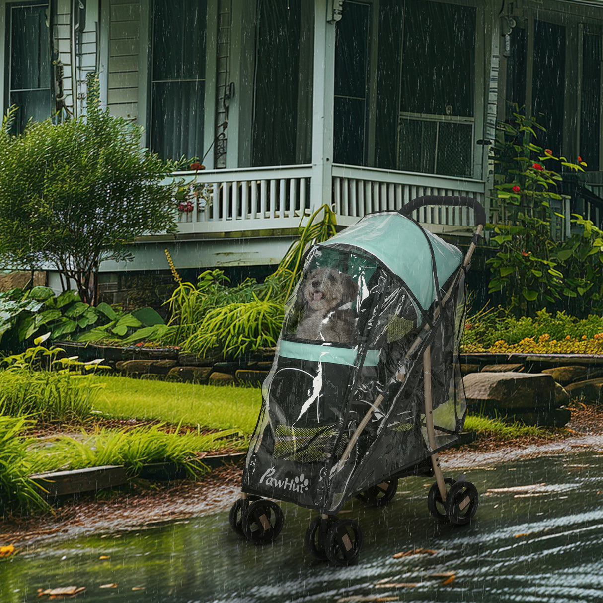 easycomfort easycomfort passeggino per cani piccoli pieghevole con copertura antipioggia cestino e guinzaglio integrato verde