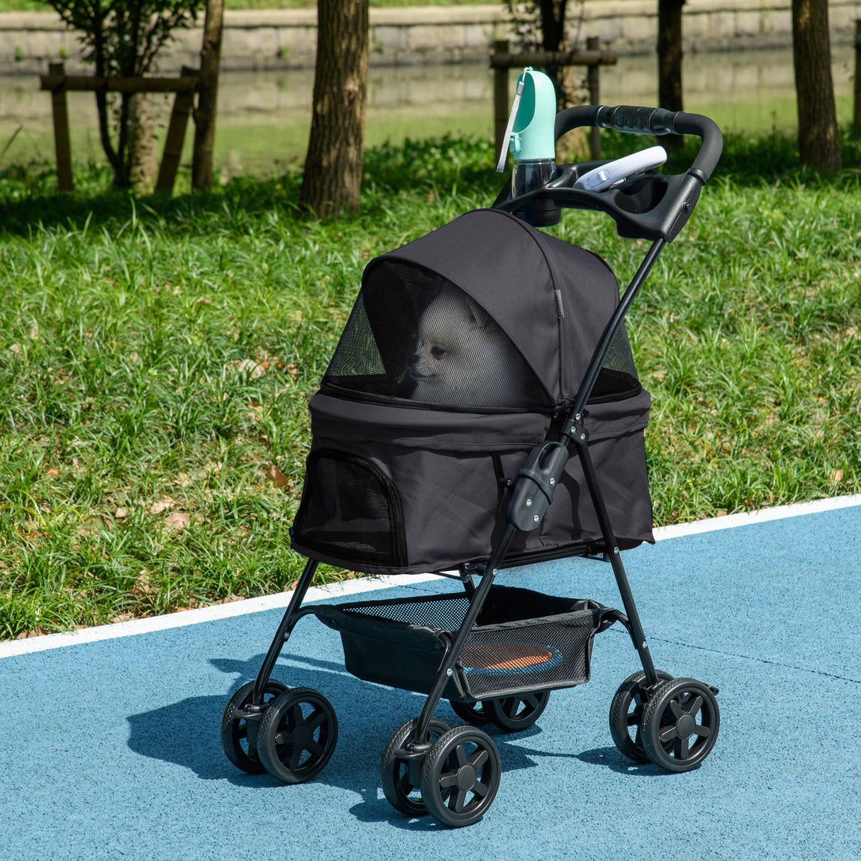 easycomfort easycomfort passeggino per cani piccoli pieghevole con guinzaglio di sicurezza e cestino nero