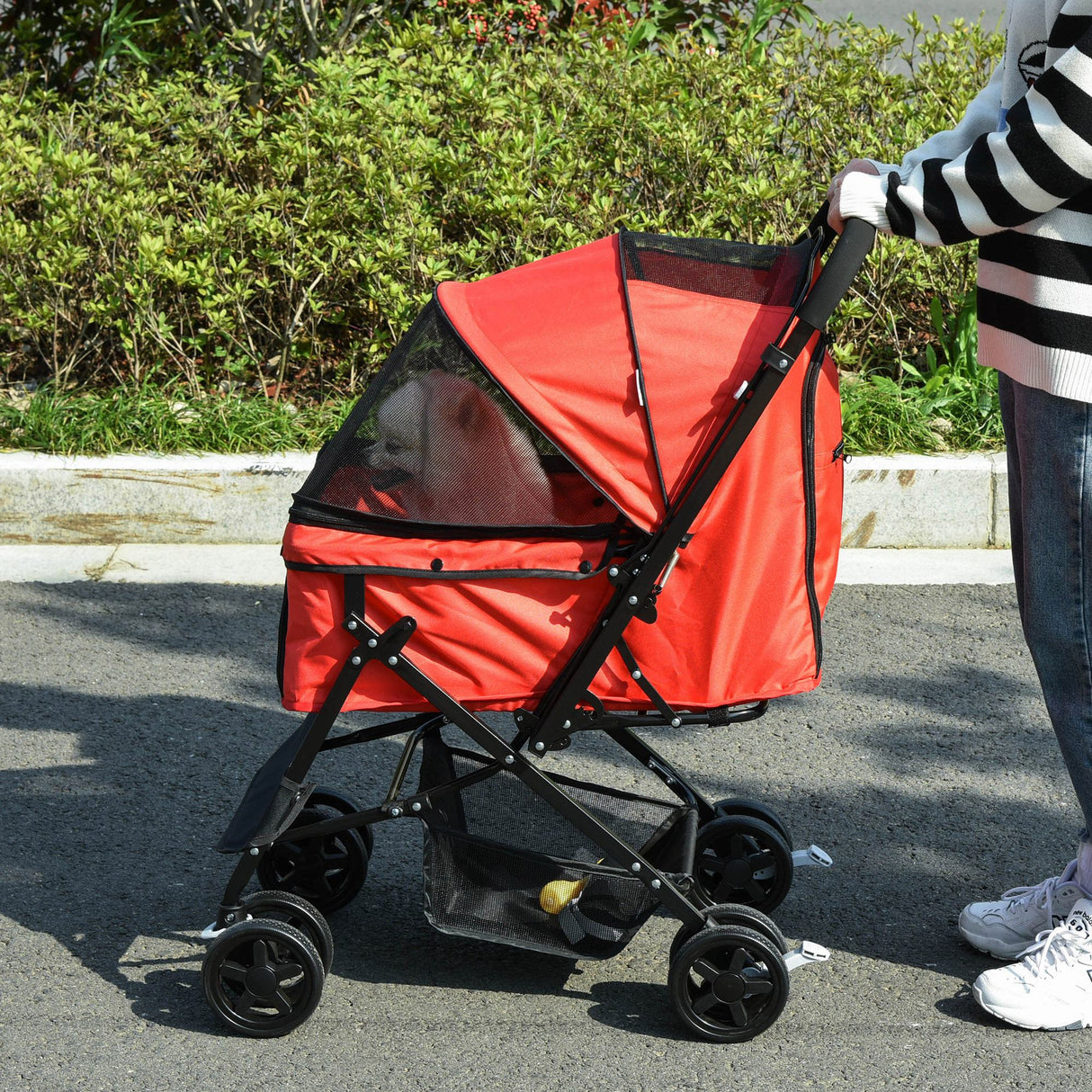 easycomfort easycomfort passeggino per cani piccoli pieghevole con maniglione girevole e ruote con freni 76 5x52x95cm rosso