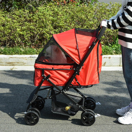 easycomfort easycomfort passeggino per cani piccoli pieghevole con maniglione girevole e ruote con freni 76 5x52x95cm rosso