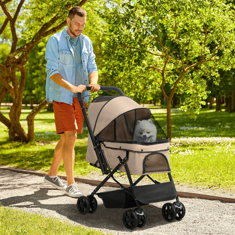 easycomfort easycomfort passeggino per cani piccoli pieghevole con maniglione girevole ruote con freni e cestino marrone