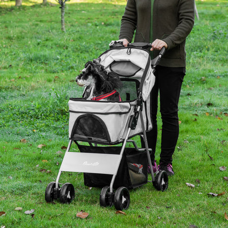 easycomfort easycomfort passeggino per cani pieghevole con 3 reti e cerniera in ferro e tessuto oxford 75x46x94 cm grigio