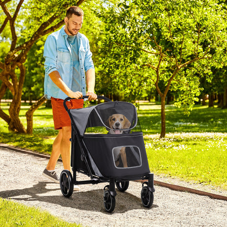 easycomfort easycomfort passeggino per cani pieghevole con ingressi a cerniera e finestre a rete 112x65x100 cm grigio scuro e nero
