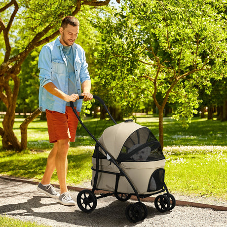easycomfort easycomfort passeggino per cani taglia piccola con tettuccio regolabile e 2 guinzagli 81x68x98 5 cm nero e khaki