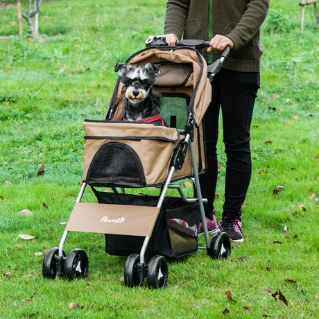 easycomfort easycomfort passeggino per cani taglia piccola e mini pieghevole con cestino e portabicchiere 75x46x94 cm caffe