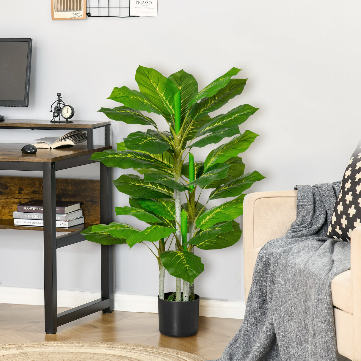 easycomfort easycomfort pianta verde artificiale da 95 cm e 33 foglie con vaso nero 15x13 cm in peva pe e cemento