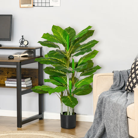 easycomfort easycomfort pianta verde artificiale da 95 cm e 33 foglie con vaso nero 15x13 cm in peva pe e cemento