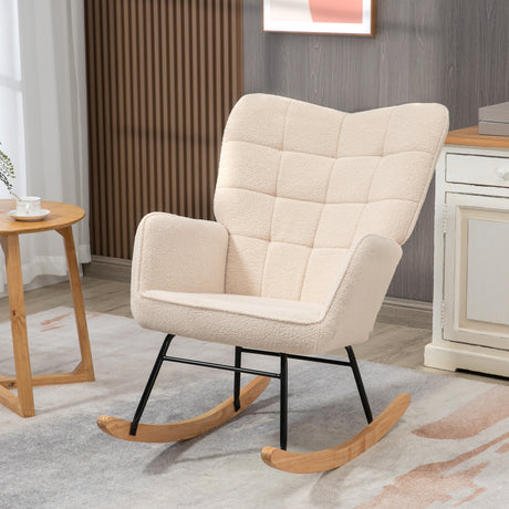 easycomfort easycomfort poltrona a dondolo imbottita in legno e acciaio per soggiorno e camera da letto 71x98x101 cm beige