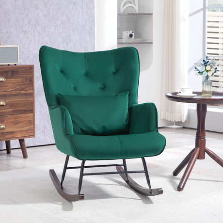 easycomfort easycomfort poltrona a dondolo in velluto con schienale alto a bottoni cuscino e braccioli verde