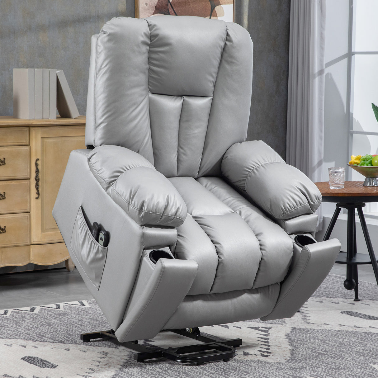 easycomfort easycomfort poltrona alzapersona reclinabile con 8 punti massaggianti e telecomando in microfibra 94x96x106 cm grigio