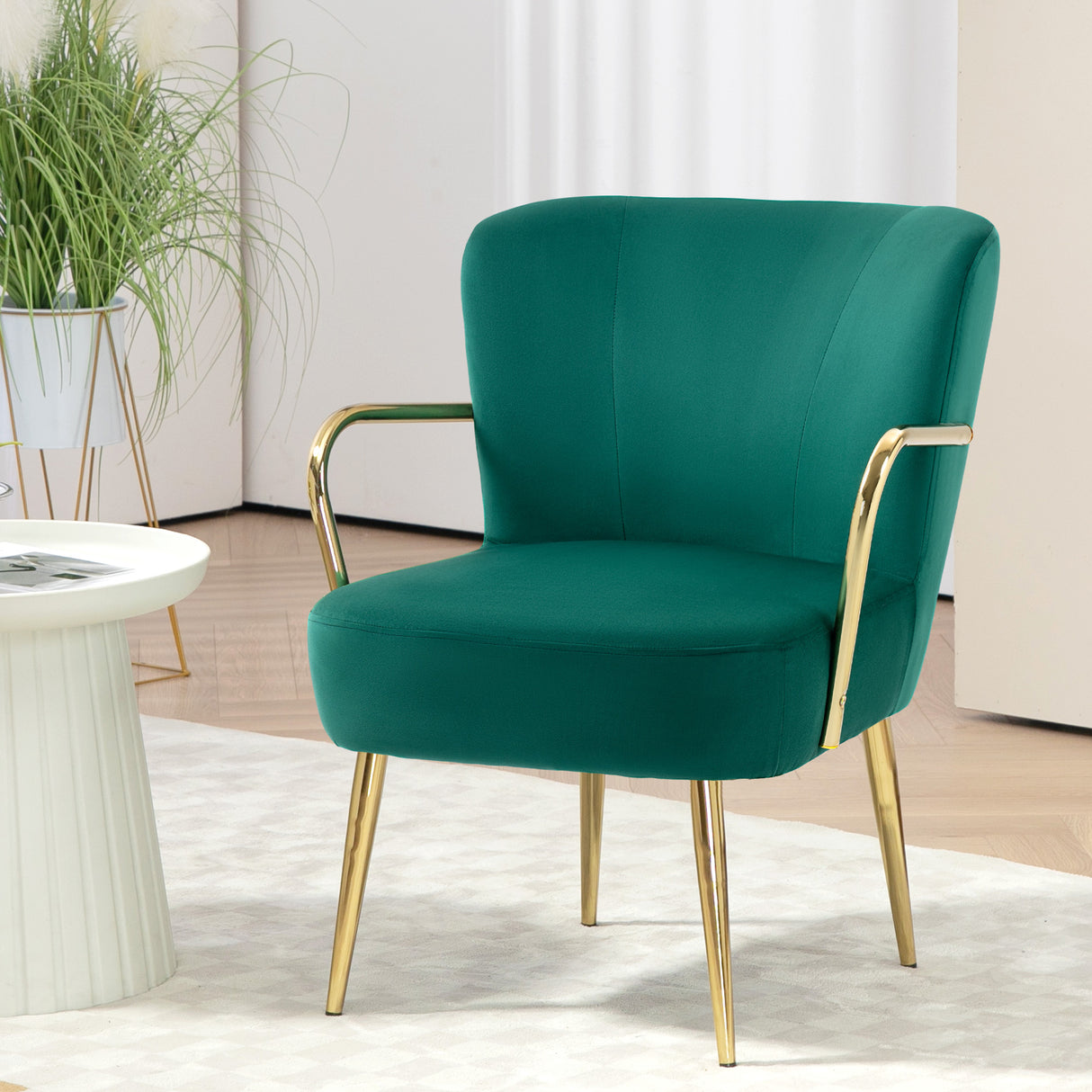 easycomfort easycomfort poltrona da camera retro in velluto con braccioli gambe dorate e seduta imbottita verde