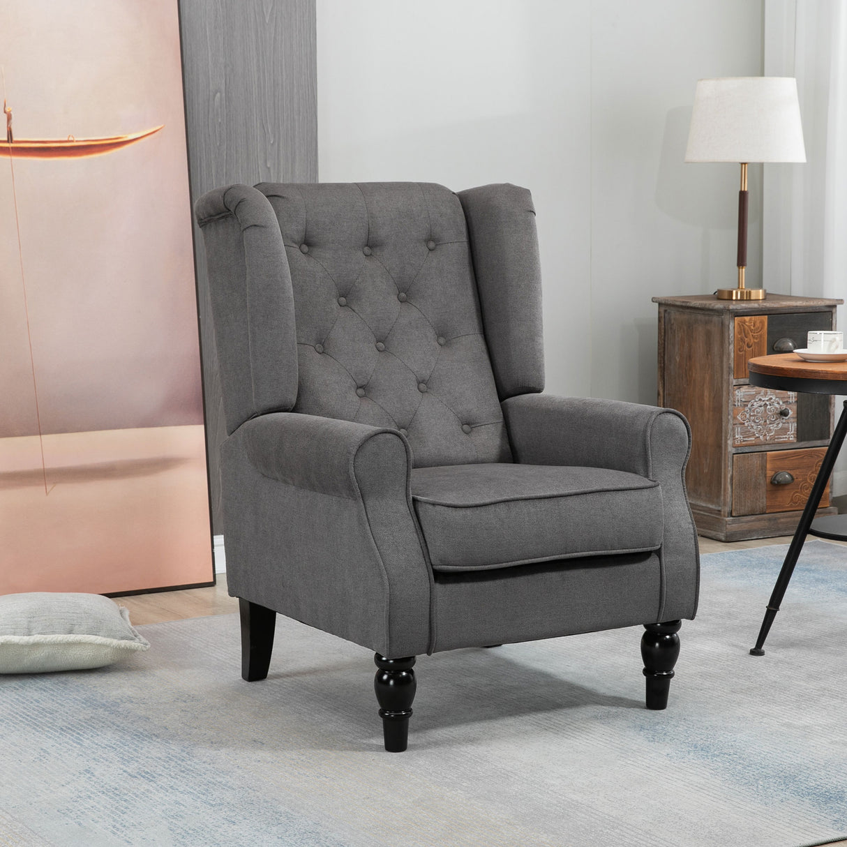 easycomfort easycomfort poltrona da salotto stile francese con gambe in legno e cuscini sfoderabili 74x86x102 cm grigio