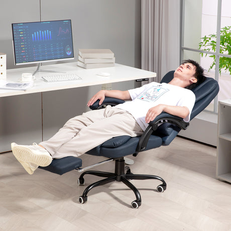 easycomfort easycomfort poltrona da ufficio con 7 punti massaggianti e poggiapiedi in pelle pu e acciaio 67x67x111 121 cm blu