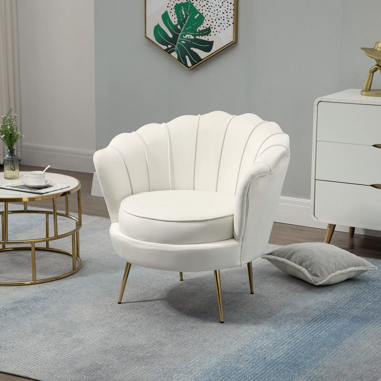 easycomfort easycomfort poltrona di design stile vintage imbottita in velluto 79x77x77cm crema