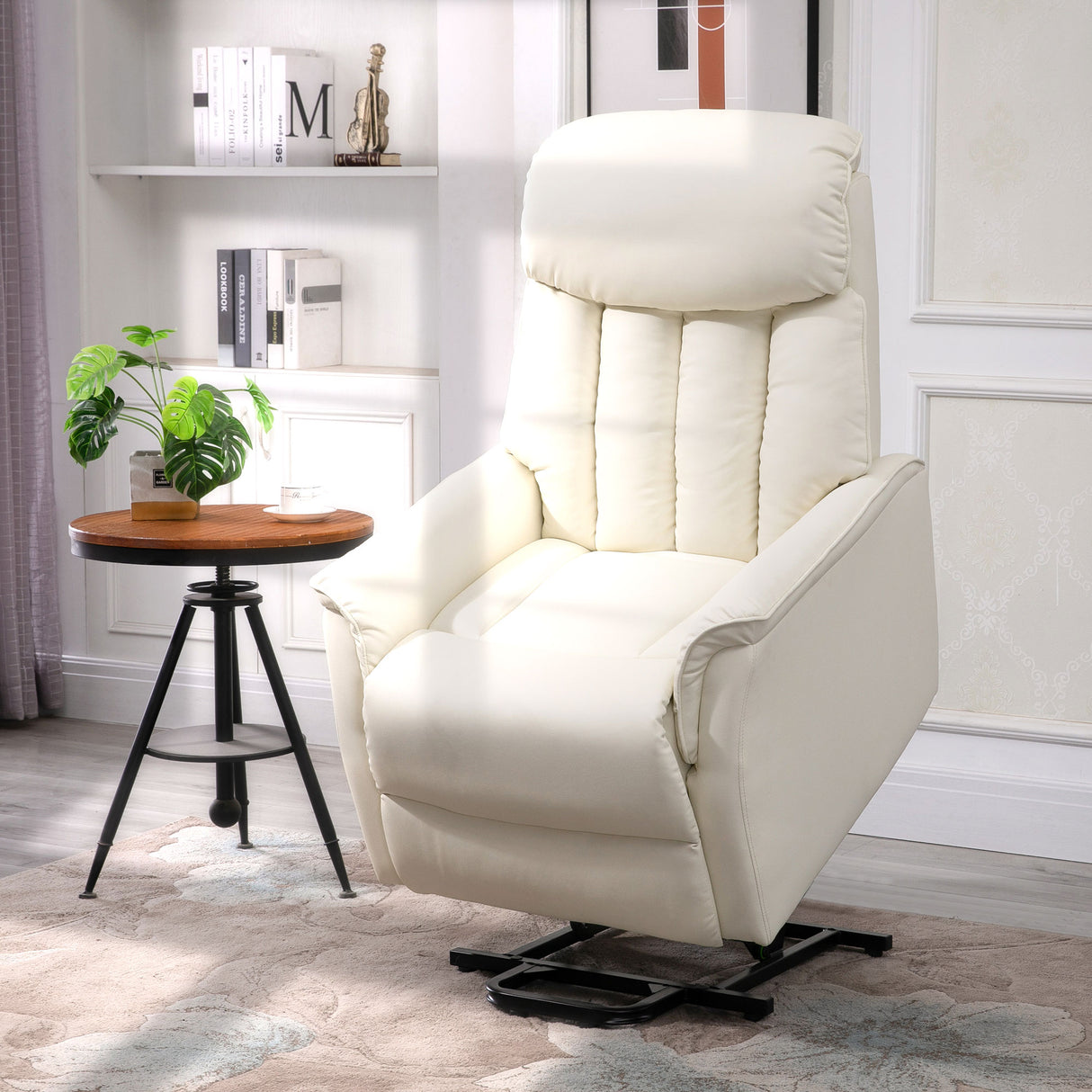 easycomfort easycomfort poltrona elettrica alzapersone reclinabile 145 poltrona relax elettrica in pelle pu con telecomando tasche laterali e poggiapiedi integrato crema ean 8055776913964