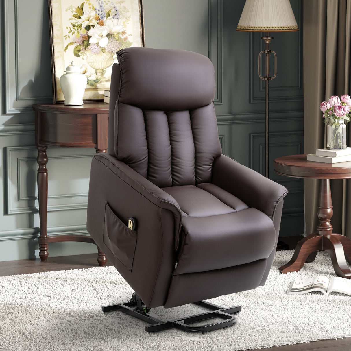 easycomfort easycomfort poltrona elettrica alzapersone reclinabile 145 poltrona relax elettrica in pelle pu con telecomando tasche laterali e poggiapiedi integrato marrone ean 8055776913919