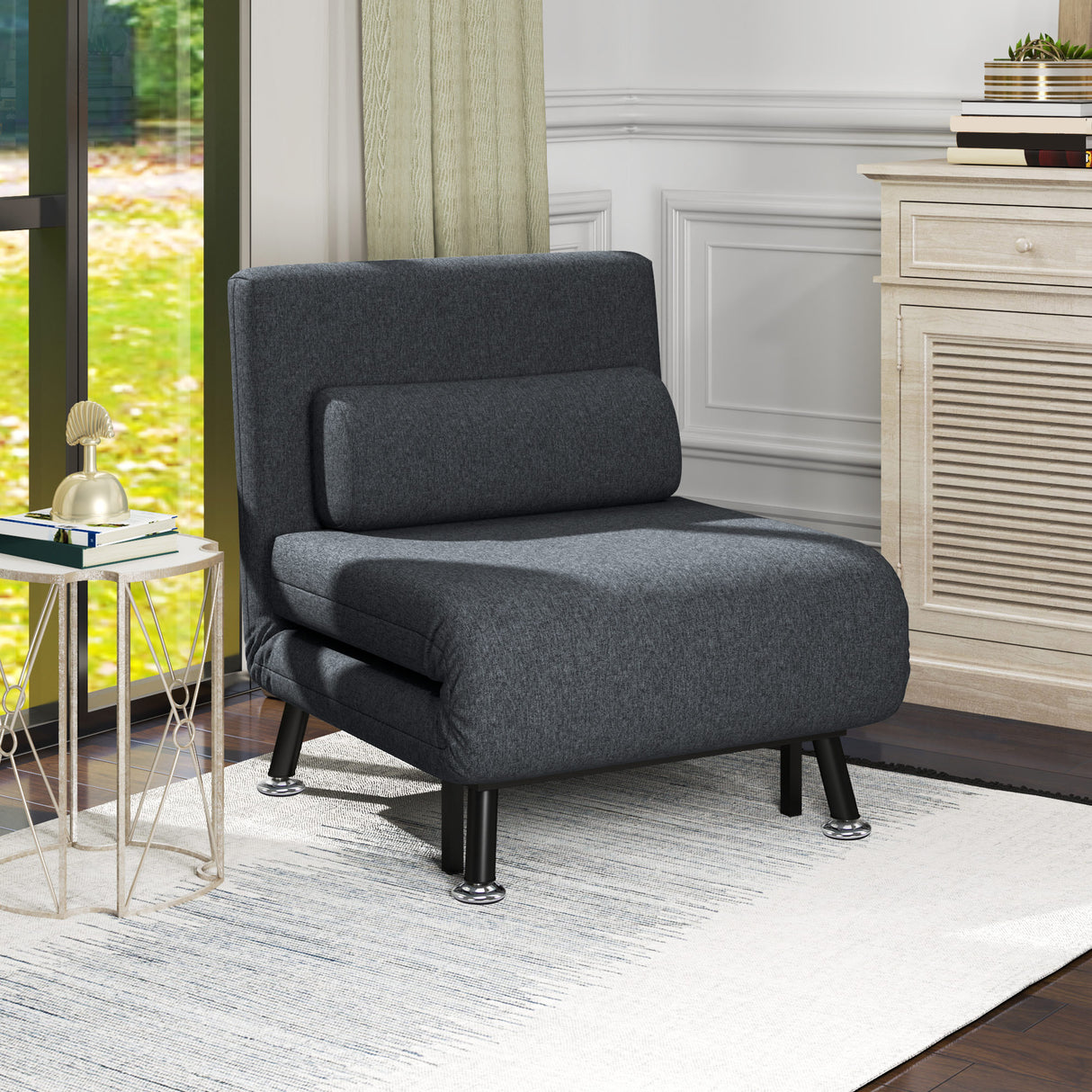 easycomfort easycomfort poltrona letto 3 in 1 con schienale regolabile e cuscino in tessuto effetto lino e acciaio grigio scuro