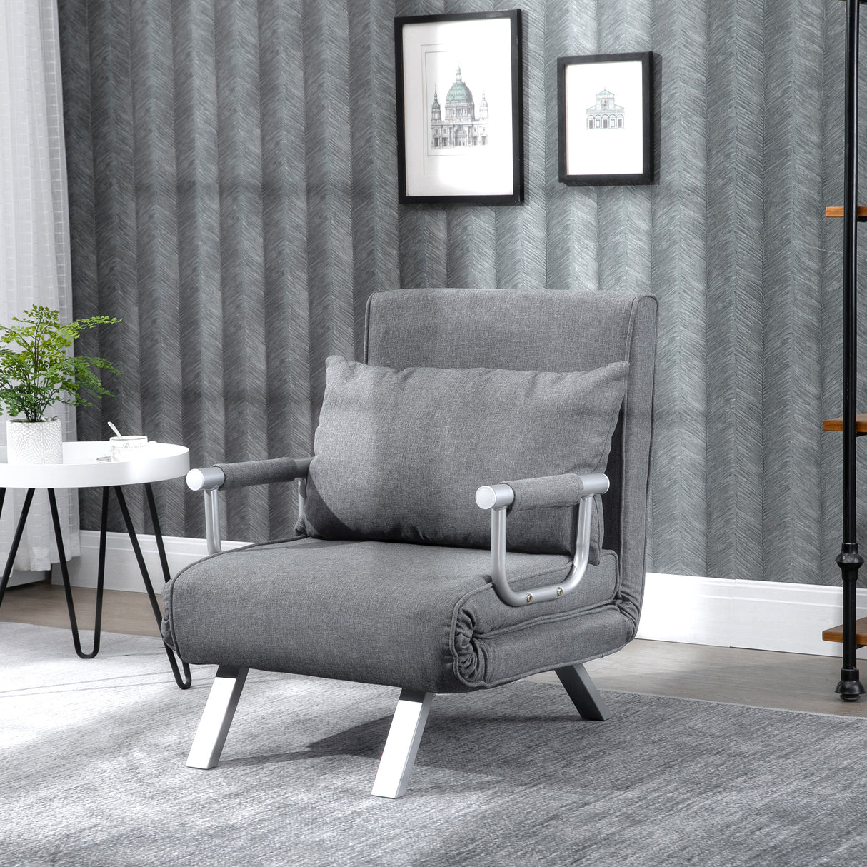easycomfort easycomfort poltrona letto singola con schienale regolabile su 5 livelli e cuscino in tessuto grigio chiaro