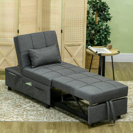 easycomfort easycomfort poltrona letto singolo 3 in 1 reclinabile a 3 livelli con cuscino in tessuto effetto lino 65 5x104x81 cm grigio