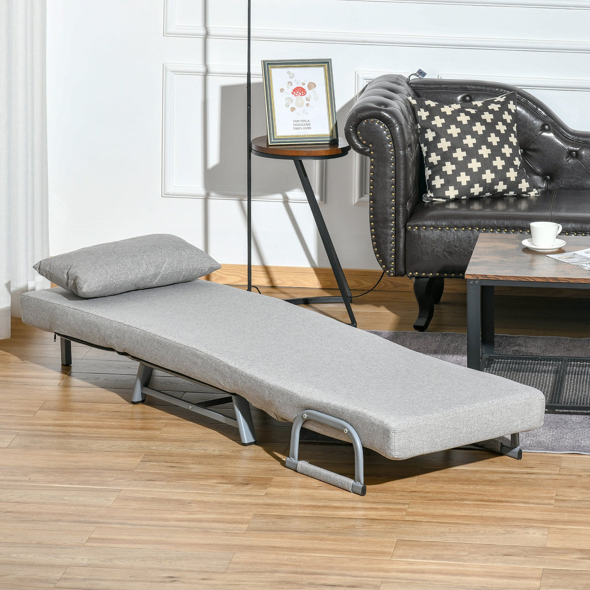 easycomfort easycomfort poltrona letto singolo con schienale reclinabile 5 livelli con cuscino extra tessuto e metallo 73x74x81cm grigio