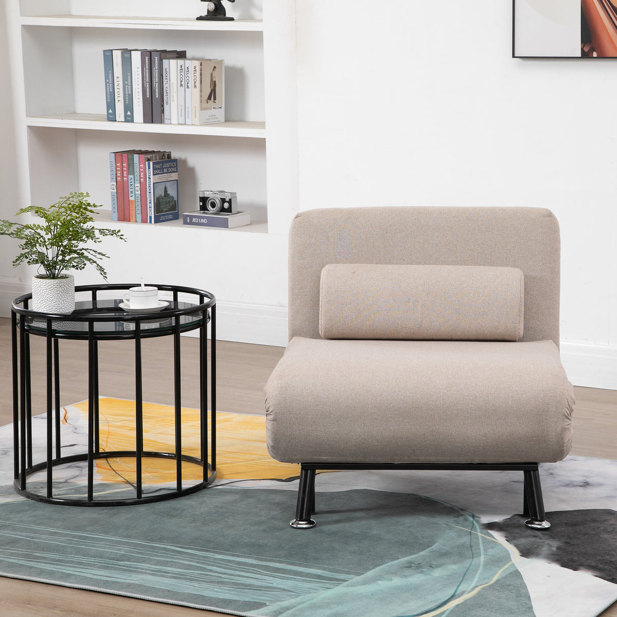 easycomfort easycomfort poltrona letto singolo poltrona con materasso e cuscino imbottito sfoderabili schienale regolabile 90 180 e telaio in metallo 75x70x75 cm beige ean 8055776911885