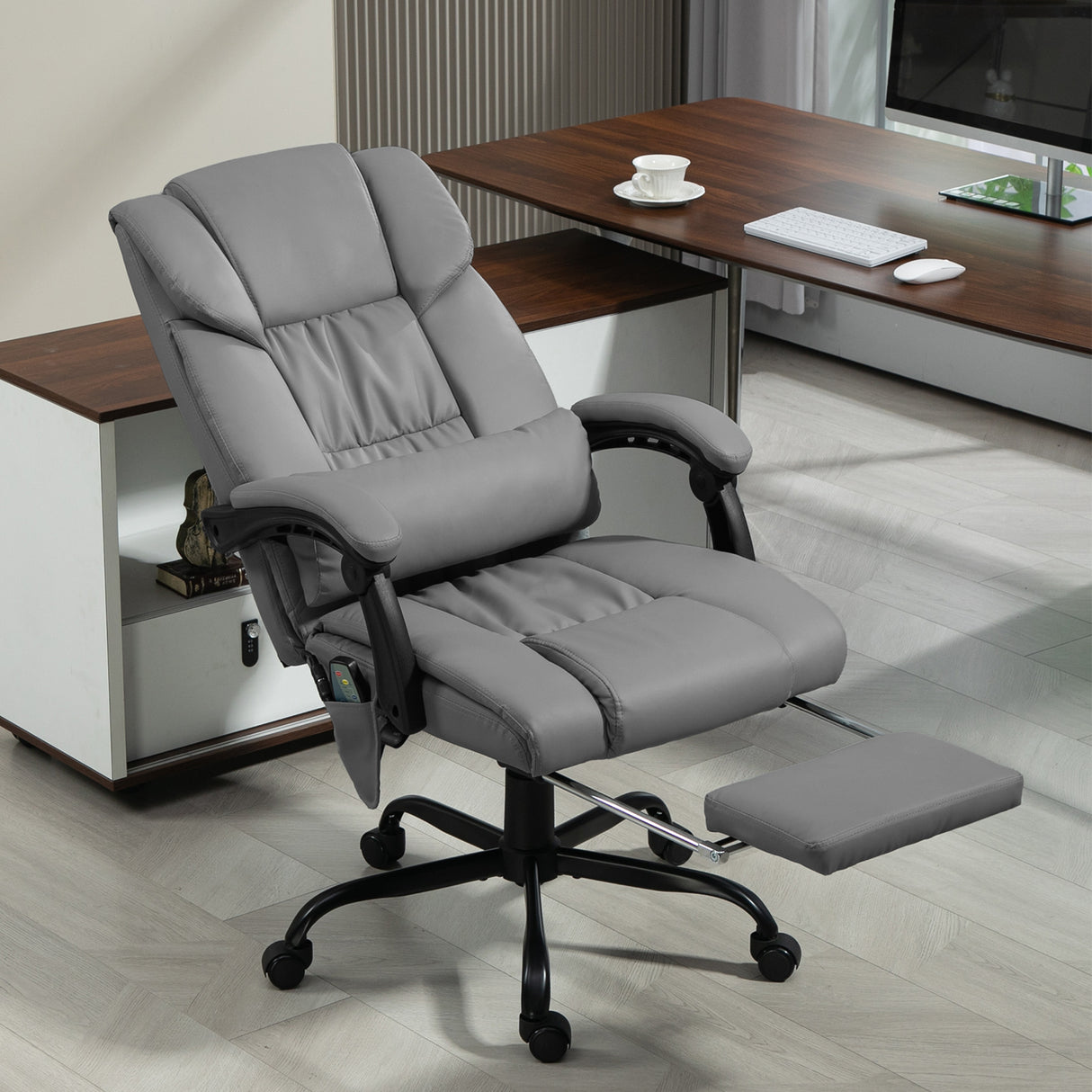 easycomfort easycomfort poltrona massaggiante e reclinabile con poggiapiedi in finta pelle e acciaio 66x75x112 122 cm grigio