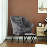 easycomfort easycomfort poltrona moderna con poggiapiedi e 2 tasche laterali in tessuto effetto velluto e acciaio 80x78x100 cm grigio