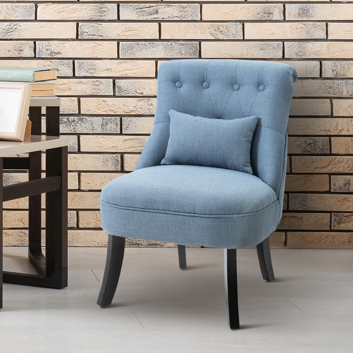 easycomfort easycomfort poltrona per salotto imbottita con cuscino in tessuto effetto lino e legno 52 5x69x77 cm blu