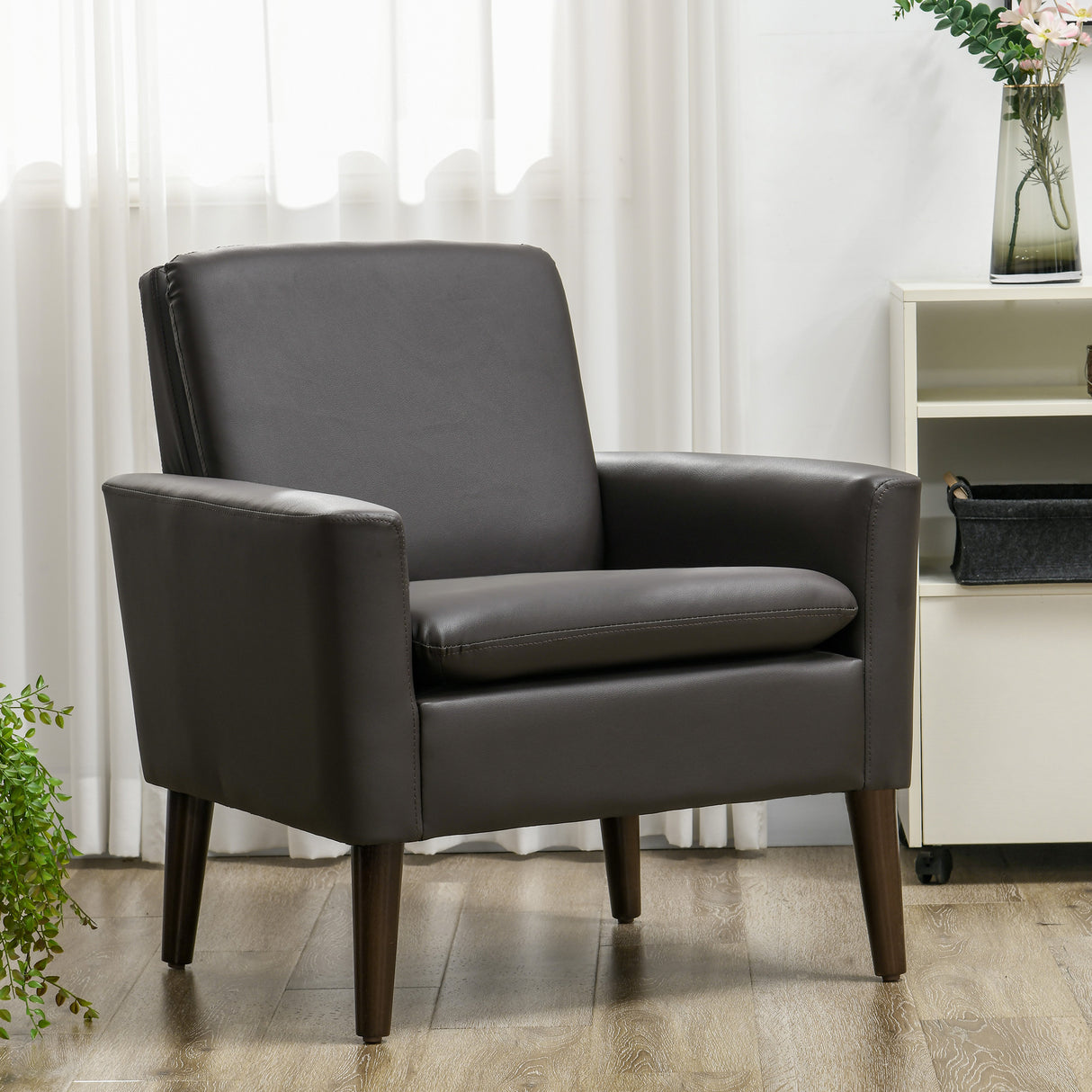 easycomfort easycomfort poltrona per salotto imbottita poltrona moderna in finta pelle e legno 75x78x81 cm marrone