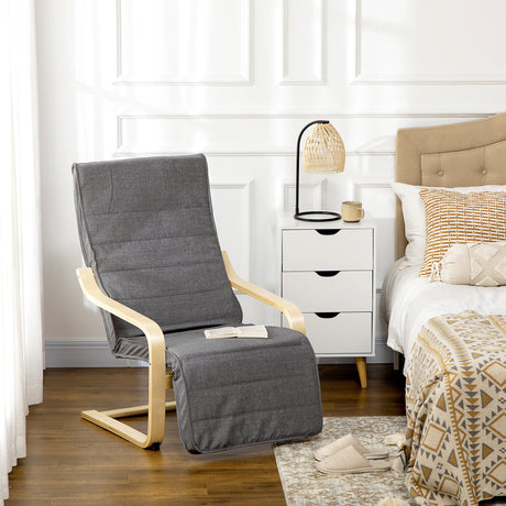 easycomfort easycomfort poltrona relax con poggiapiedi a 5 livelli e poggiatesta in legno di betulla e tessuto grigio