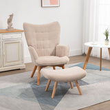 easycomfort easycomfort poltrona relax con pouf poggiapiedi in velluto a costine con schienale alto e braccioli beige