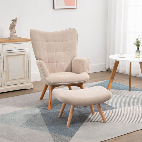 easycomfort easycomfort poltrona relax con pouf poggiapiedi in velluto a costine con schienale alto e braccioli beige
