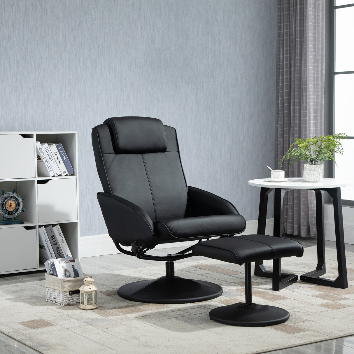 easycomfort easycomfort poltrona relax reclinabile con pouf poggiapiedi abbinato e rivestimento in finta pelle nero