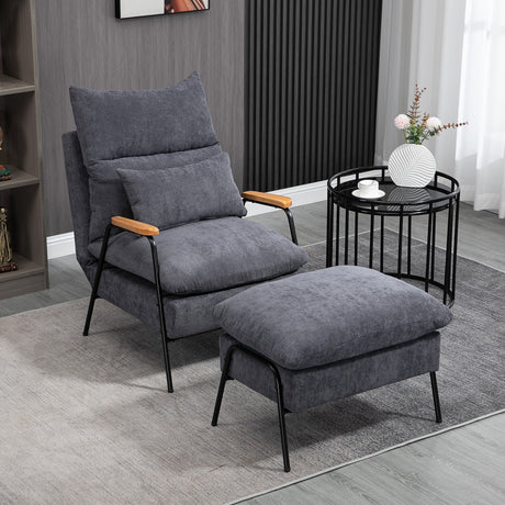 easycomfort easycomfort poltrona relax reclinabile con pouf poggiapiedi in velluto a costine grigio
