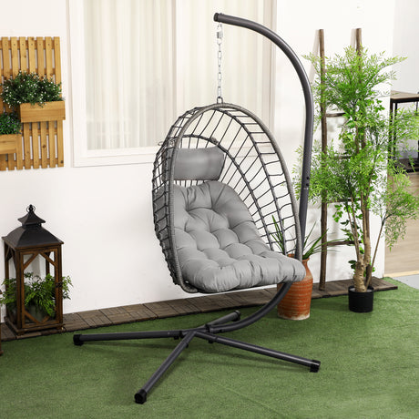 easycomfort easycomfort poltrona sospesa in rattan pe con cuscino seduta pieghevole e struttura in acciaio grigio