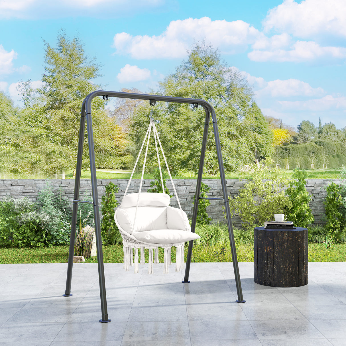 easycomfort easycomfort poltrona sospesa in stile boho con cuscino in acciaio cotone e poliestere 80x60x40 cm bianco crema