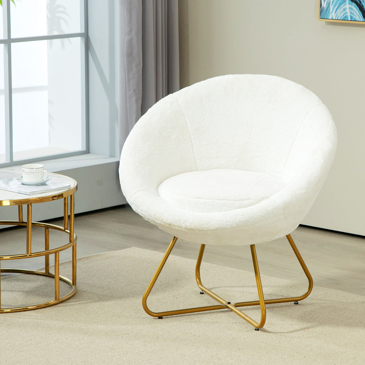 easycomfort easycomfort poltroncina da camera in finta pelliccia con gambe in metallo 75x66x79 cm bianco