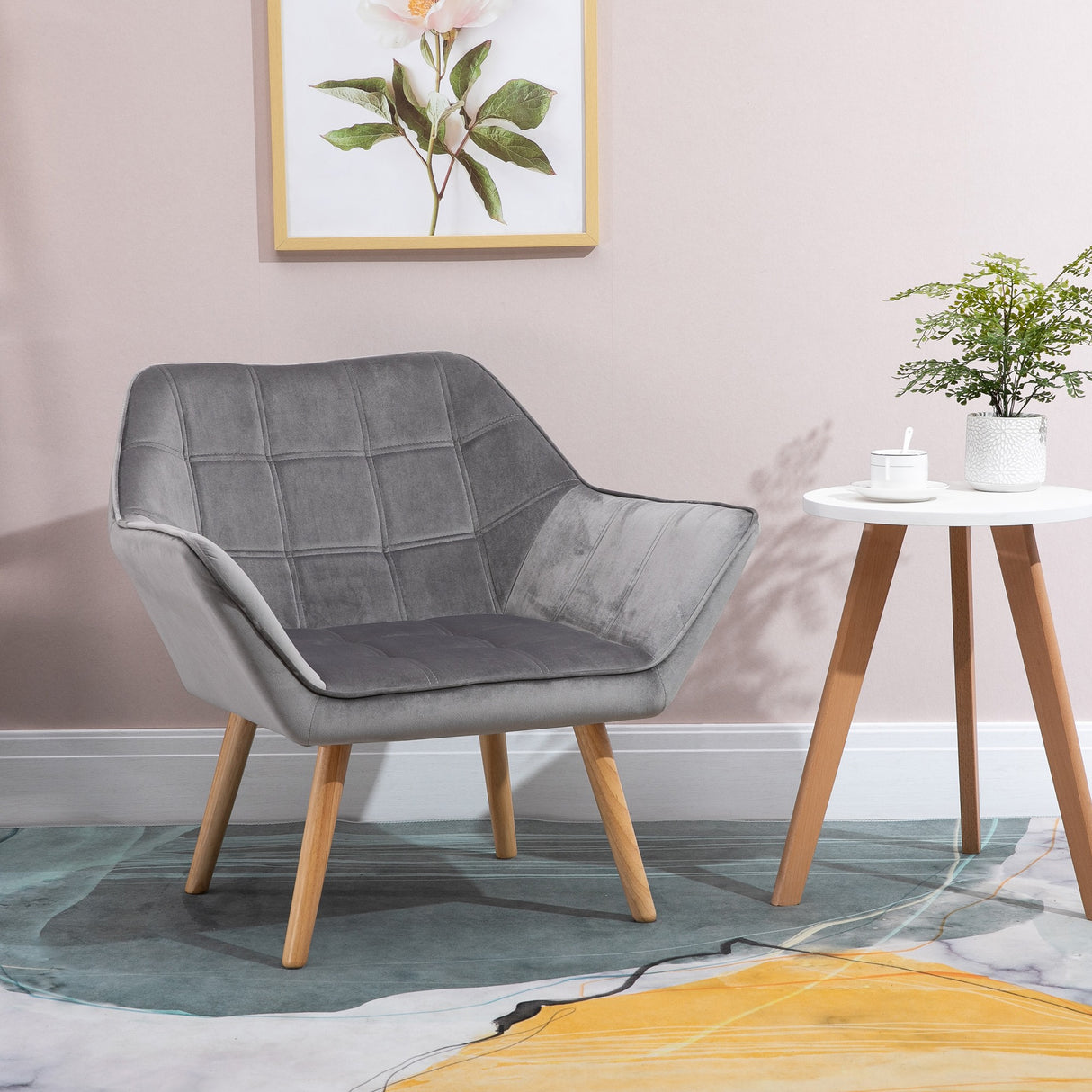 easycomfort easycomfort poltroncina stile nordico in legno ed effetto velluto grigio per soggiorno o ufficio 67x61 5x71 cm