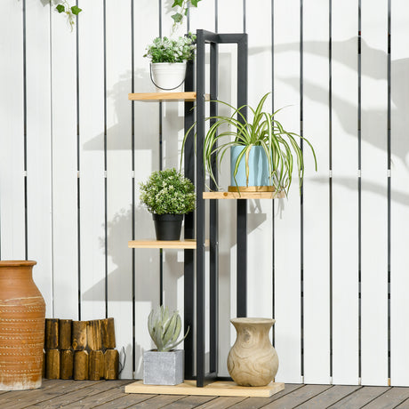 easycomfort easycomfort portapiante a 4 ripiani dallo stile industriale in legno di abete e metallo 45x25x110 cm nero e color legno