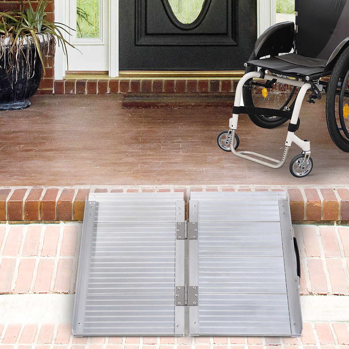 easycomfort easycomfort rampa per sedia a rotelle pieghevole in alluminio con bordi esterni 61x74x5 cm argento