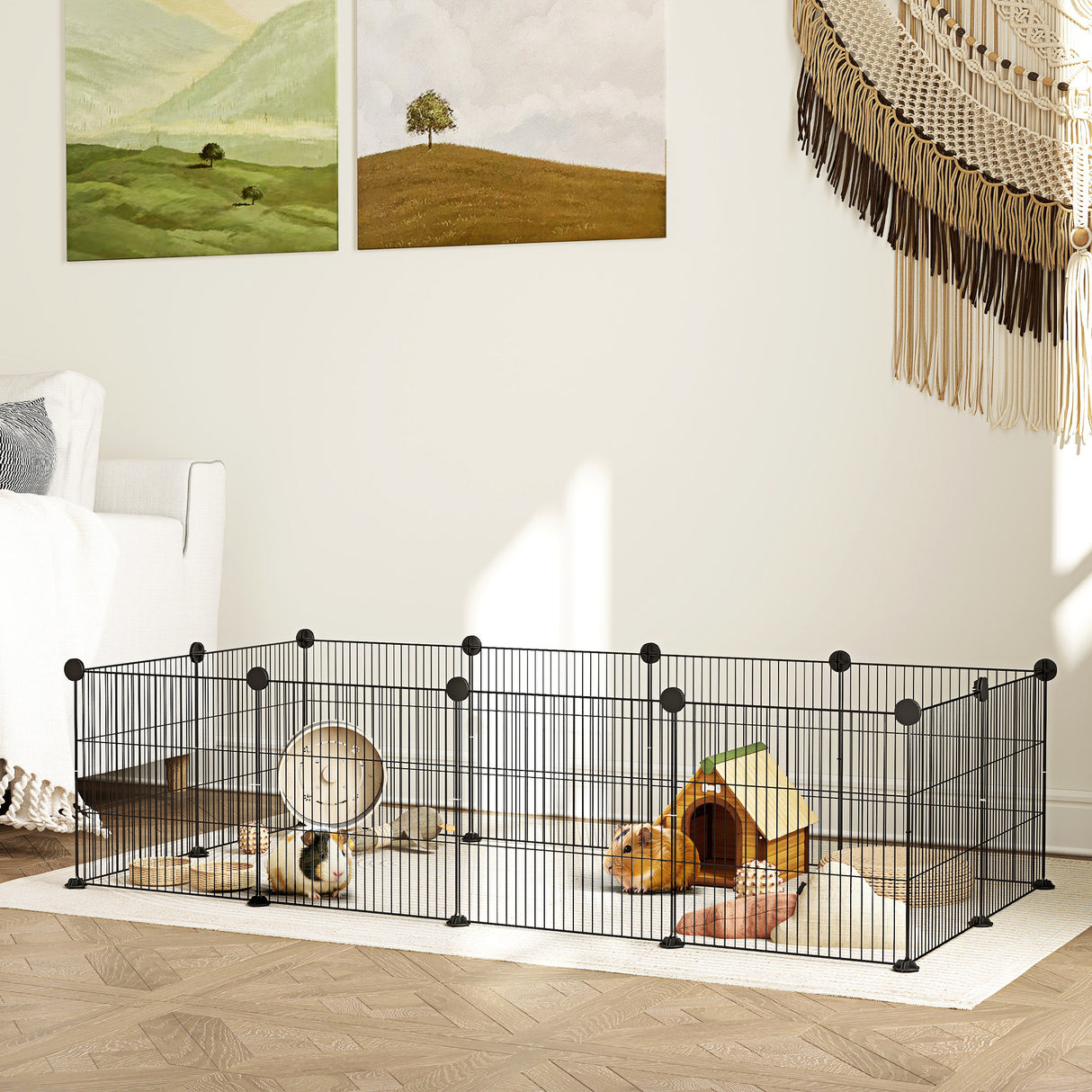 easycomfort easycomfort recinto per animali modulabile con 12 pannelli 35x35 cm e bordi arrotondati in metallo e abs 140x70x35 cm nero