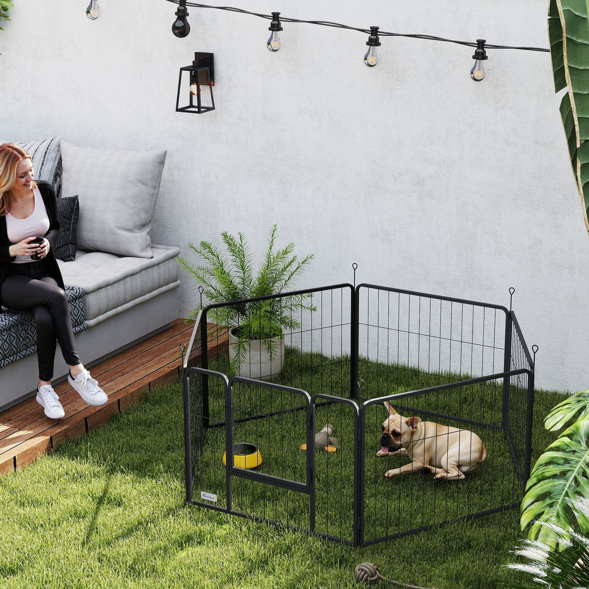 easycomfort easycomfort recinto per cani a 6 pannelli modulabili da 80x1 5x60 cm in acciaio nero con porta di ingresso
