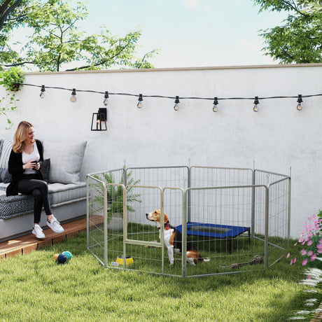 easycomfort easycomfort recinto per cani a 8 pannelli modulabili pieghevole con porta in acciaio altezza 80 cm argento