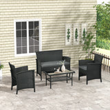 easycomfort easycomfort salotto da esterno rattan pe con divanetto 2 poltrone con cuscini e tavolino in vetro nero e grigio